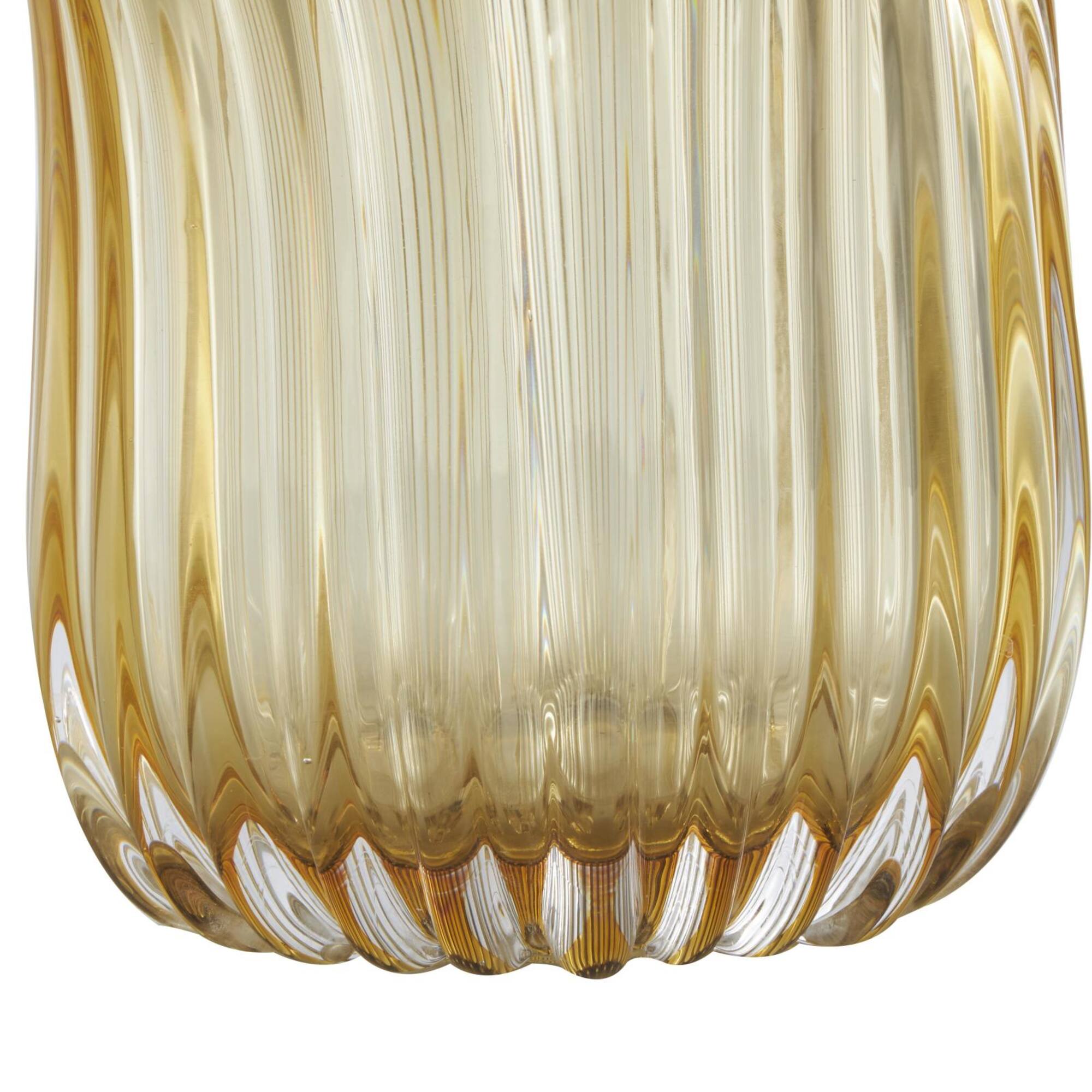 14" Orange Glass Ribbed Ombre Vase with Folded Curve Opening